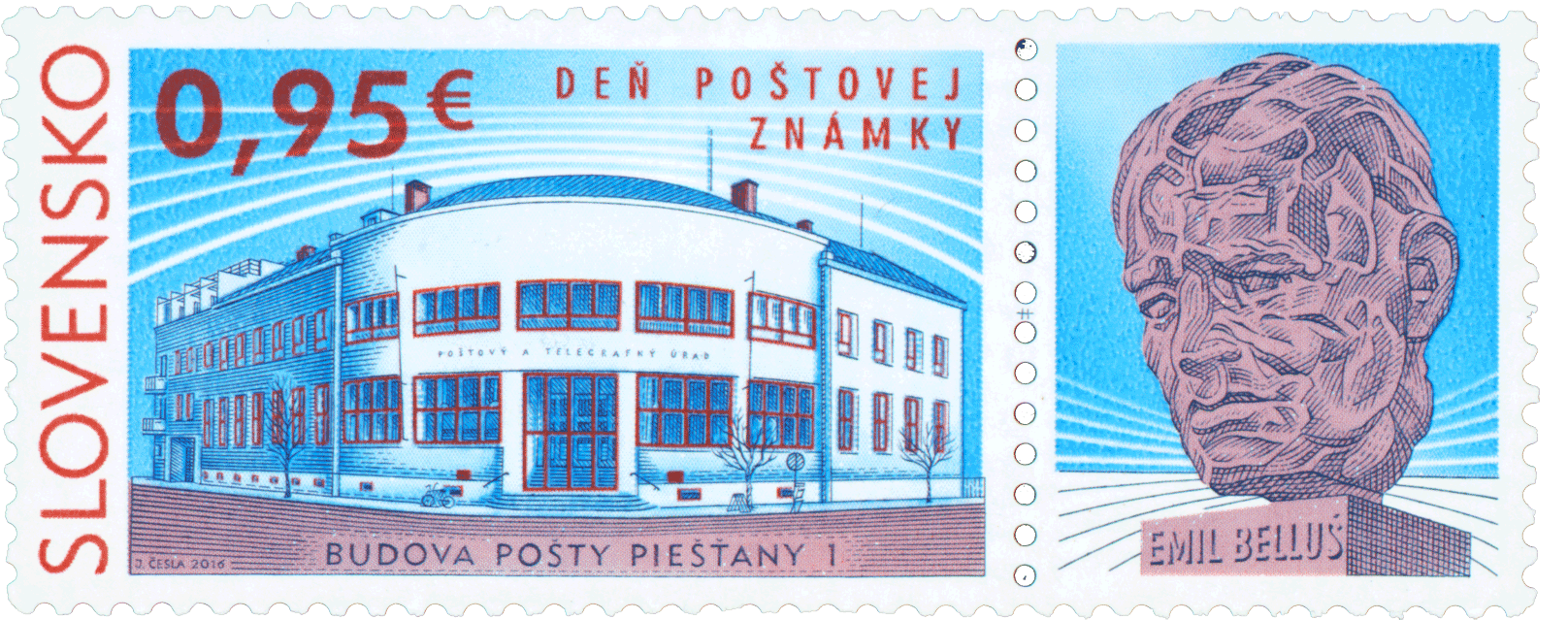 627 - Deň poštovej známky: Budova pošty Piešťany 1